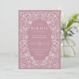 Inbjudan till rosa Blommigt Birdie Baby Shower