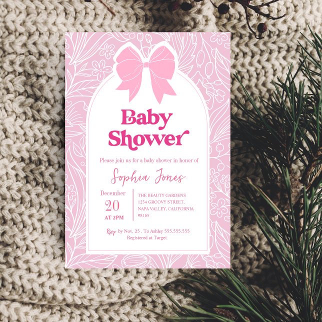 Inbjudan till rosa Blommigt Bow Baby Shower (Skapare uppladdad)