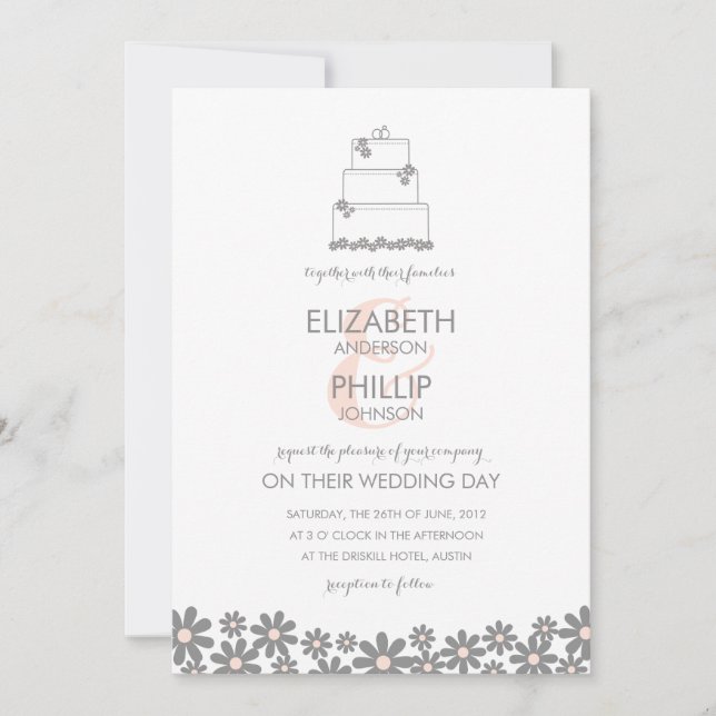 Inbjudan till rosa Blommigt Bröllop kummel (Framsida)