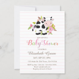 Inbjudan till rosa Blommigt Cow Girl Baby Shower