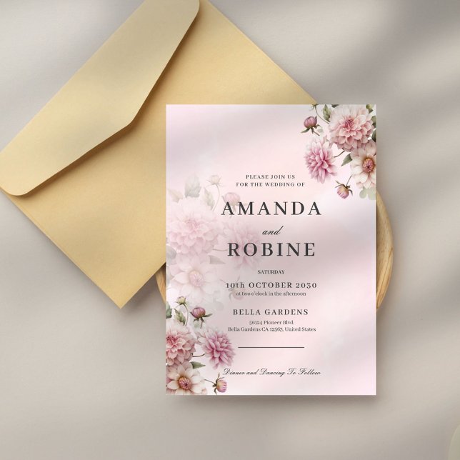 Inbjudan till  Rosa Blommigt Elegant bröllop (Skapare uppladdad)