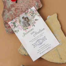 Inbjudan till rosa Blommigt Elegant bröllop