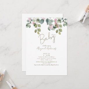 Inbjudan till rosa Blommigt Eucalyptus Baby Shower