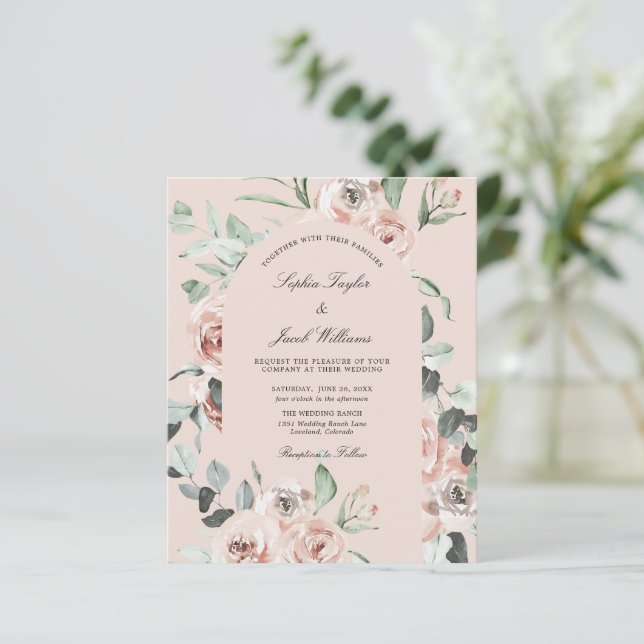 Inbjudan till Rosa Blommigt Eucalyptus bröllopsbju (Stående Fram)