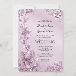 Inbjudan till rosa Blommigt Foliage Wedding