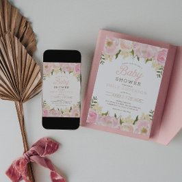 Inbjudan till rosa Blommigt Girl Baby Shower
