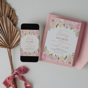 Inbjudan till rosa Blommigt Girl Baby Shower