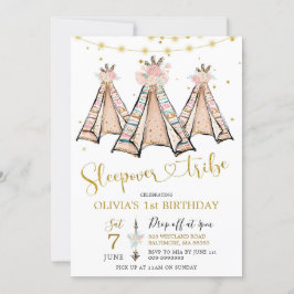 Inbjudan till Rosa Blommigt Girl Sleepover Party i