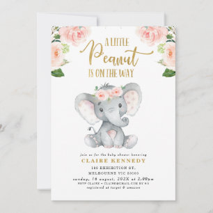 Inbjudan till rosa Blommigt Peanut Elephant Baby S