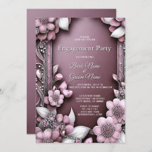 Inbjudan till rosa Blommigt Ram Förlovning