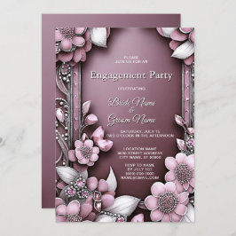 Inbjudan till rosa Blommigt Ram Förlovning 