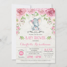 Inbjudan till rosa Blommigt Ro Elephant Baby Showe