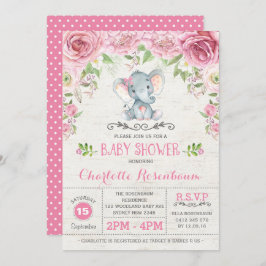 Inbjudan till rosa Blommigt Ro Elephant Baby Showe