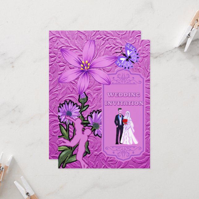 Inbjudan till rosa Blommigt Struktur islamiska brö (Fram/Back In Situ)