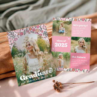 Inbjudan till rosa Blommigt Studenten