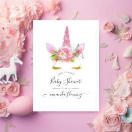 Inbjudan till rosa Blommigt Unicorn Baby Shower
