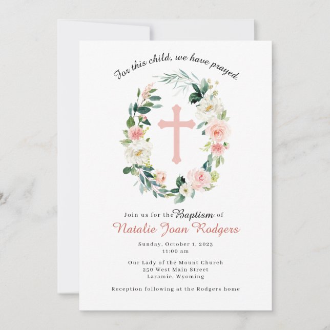 Inbjudan till rosa Blommigt Utandning Baptism (Framsida)