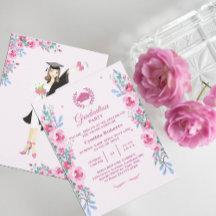 Inbjudan till rosa Blommigt Watercolor Studenten