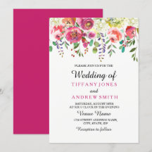 Inbjudan till rosa Blommor Söt Tropical Wedding