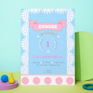 Inbjudan till rosa Blue Birthday till flickor