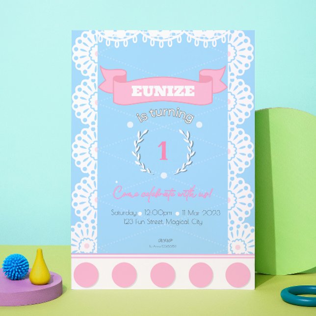 Inbjudan till rosa Blue Birthday till flickor (Skapare uppladdad)
