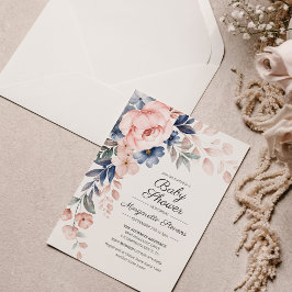 Inbjudan till Rosa Blue Blommigt Baby Shower