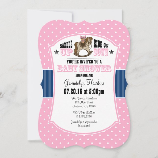 Inbjudan till rosa Blue Cowboy Baby Shower (Framsida)