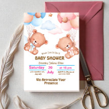 Inbjudan till rosa Blue Cute Watercolor Baby Showe