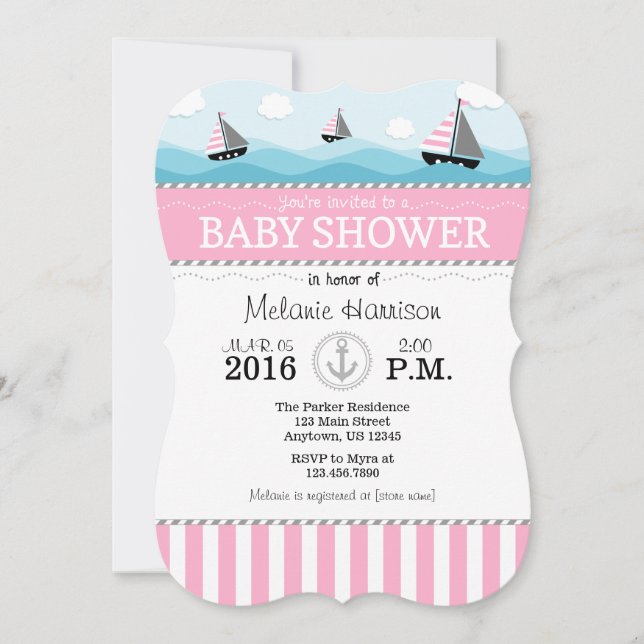 Inbjudan till Rosa Blue Nautical Baby Shower (Framsida)