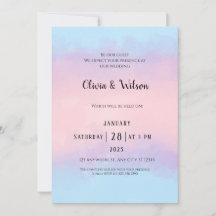 Inbjudan till rosa Blue Watercolor Minimal Wedding