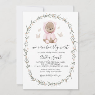 Inbjudan till rosa Bohemian Bear Baby Shower