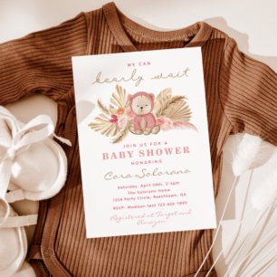 Inbjudan till rosa Boho Bear Baby Shower Barly