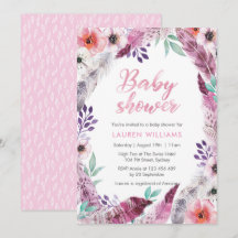 Inbjudan till rosa Boho-ludd Baby Shower