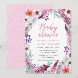 Inbjudan till rosa Boho-ludd Baby Shower