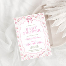 Inbjudan till rosa Bow and Blommigt Girl Baby Show