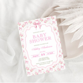 Inbjudan till rosa Bow and Blommigt Girl Baby Show