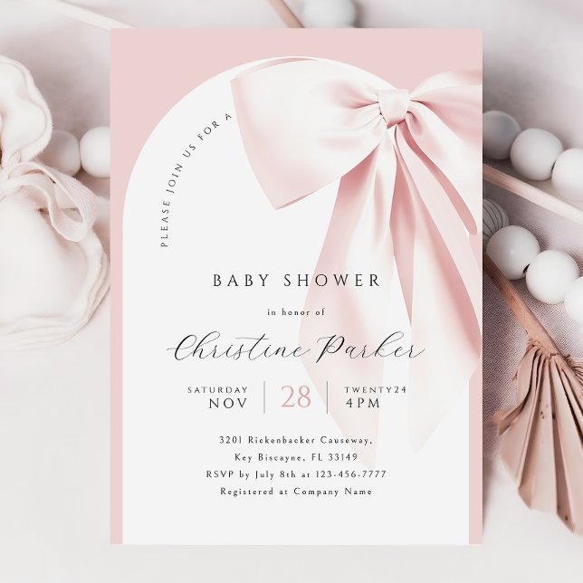 Inbjudan till rosa Bow Arch Baby Shower (Skapare uppladdad)