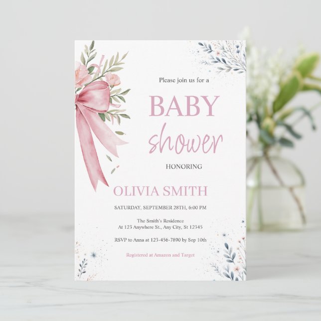 Inbjudan till rosa Bow Baby Shower (Stående Fram)