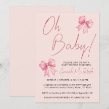 Inbjudan till rosa Bow Baby Shower