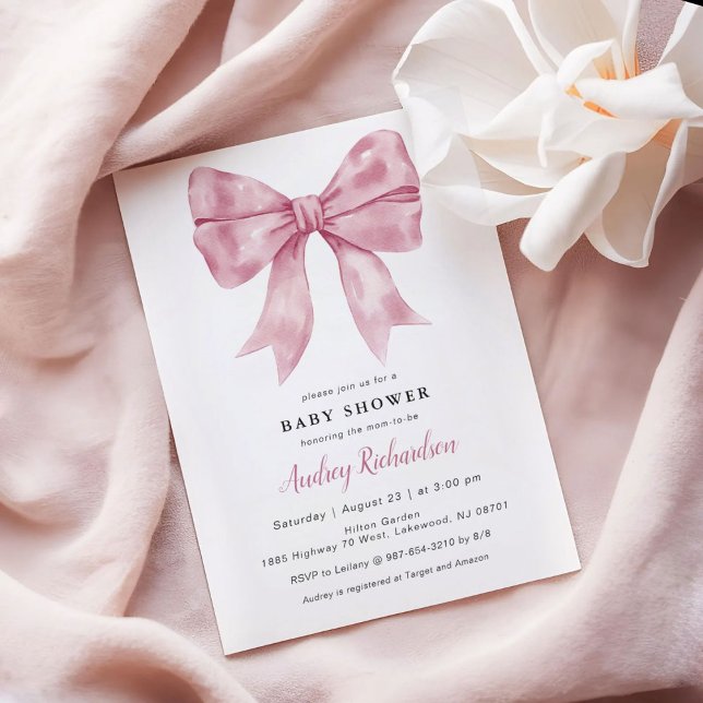 Inbjudan till rosa Bow Baby Shower (Skapare uppladdad)