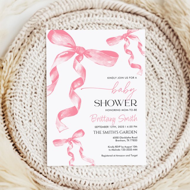 Inbjudan till rosa Bow Baby Shower (Skapare uppladdad)