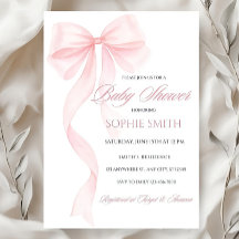 Inbjudan till Rosa Bow Baby Shower kan redigeras