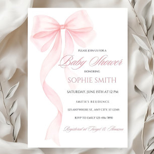 Inbjudan till  Rosa Bow Baby Shower kan redigeras