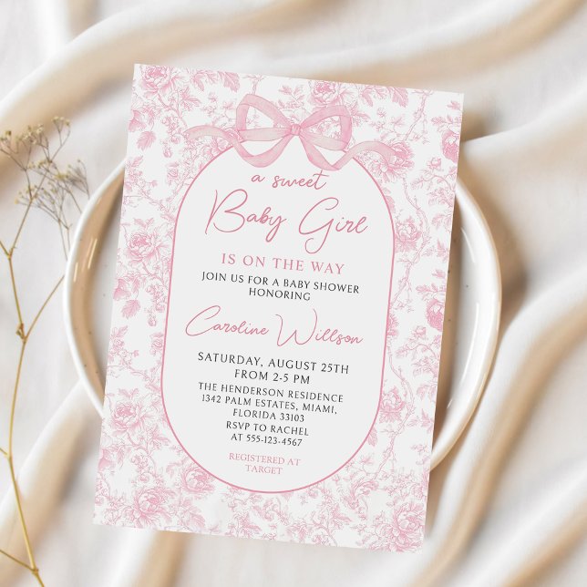 Inbjudan till Rosa Bow Blommigt Baby Shower  (Skapare uppladdad)