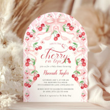 Inbjudan till rosa Bow Cherry Baby Shower