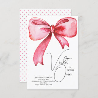 Inbjudan till rosa Bow första födelsedag