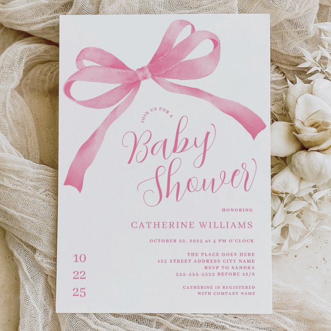 Inbjudan till rosa Bow Girl Baby Shower (Skapare uppladdad)