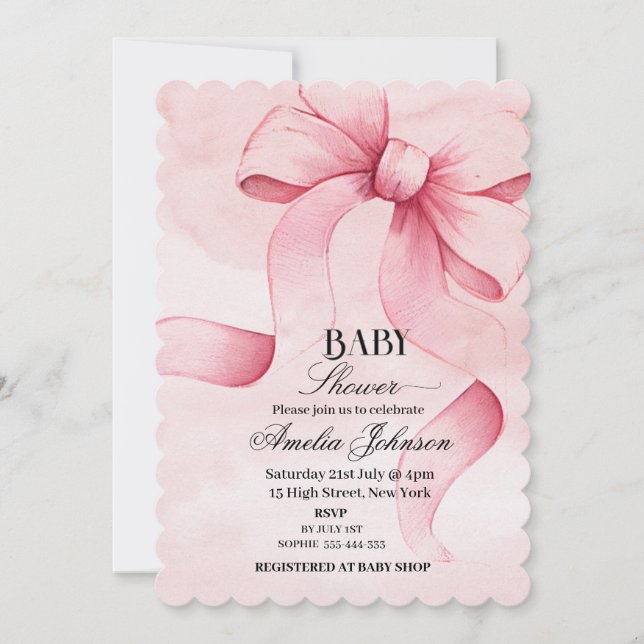 Inbjudan till rosa Bow Girl Baby Shower (Framsida)
