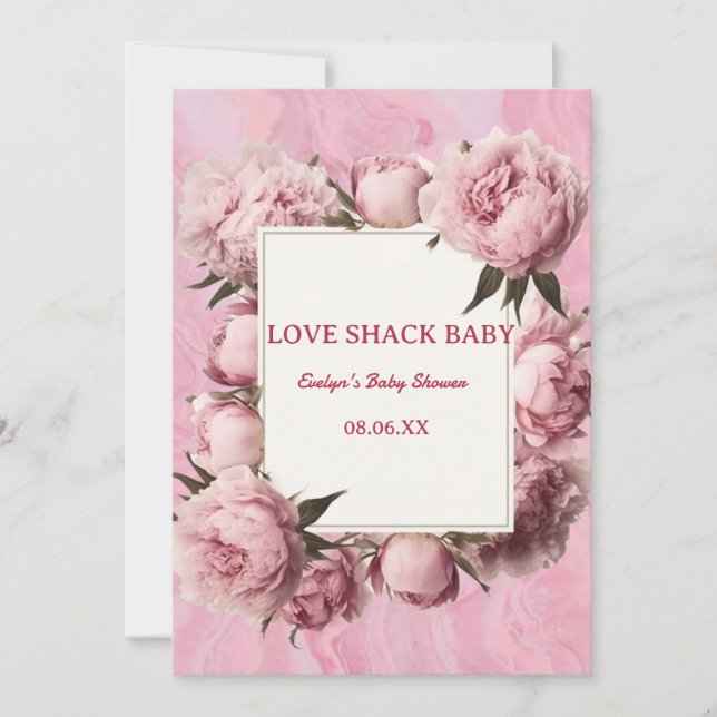 Inbjudan till rosa Bow Kärlek Shack Baby Shower -  (Framsida)