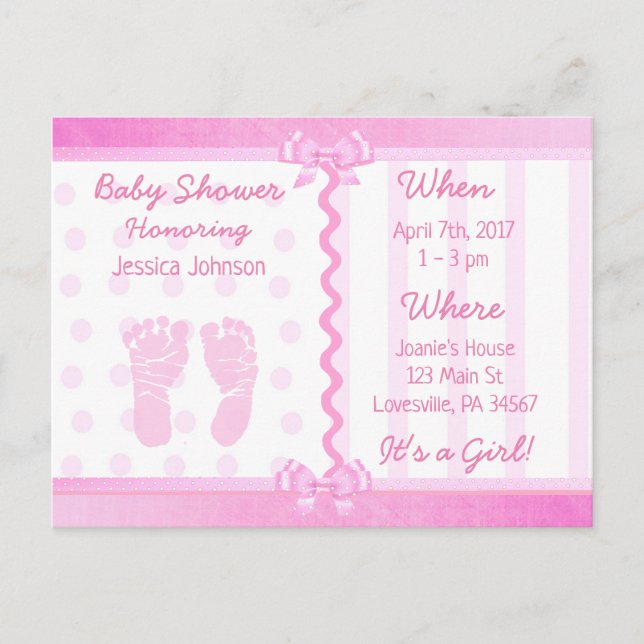 Inbjudan till rosa Bows and Polka dots Baby Shower (Framsida)